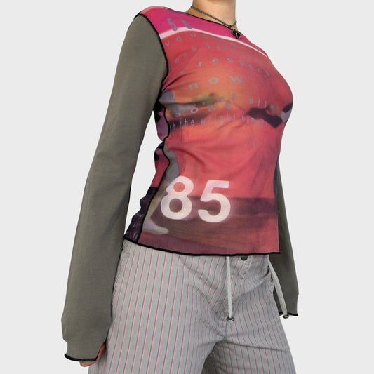 Rare Cop Copine Fencing 85 Print Mesh Long Sleeve Top - L