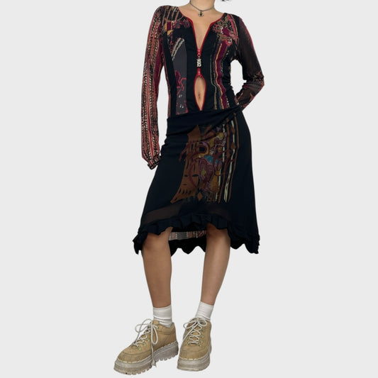 Save The Queen Graphic Zip-Up Midi Dress - L