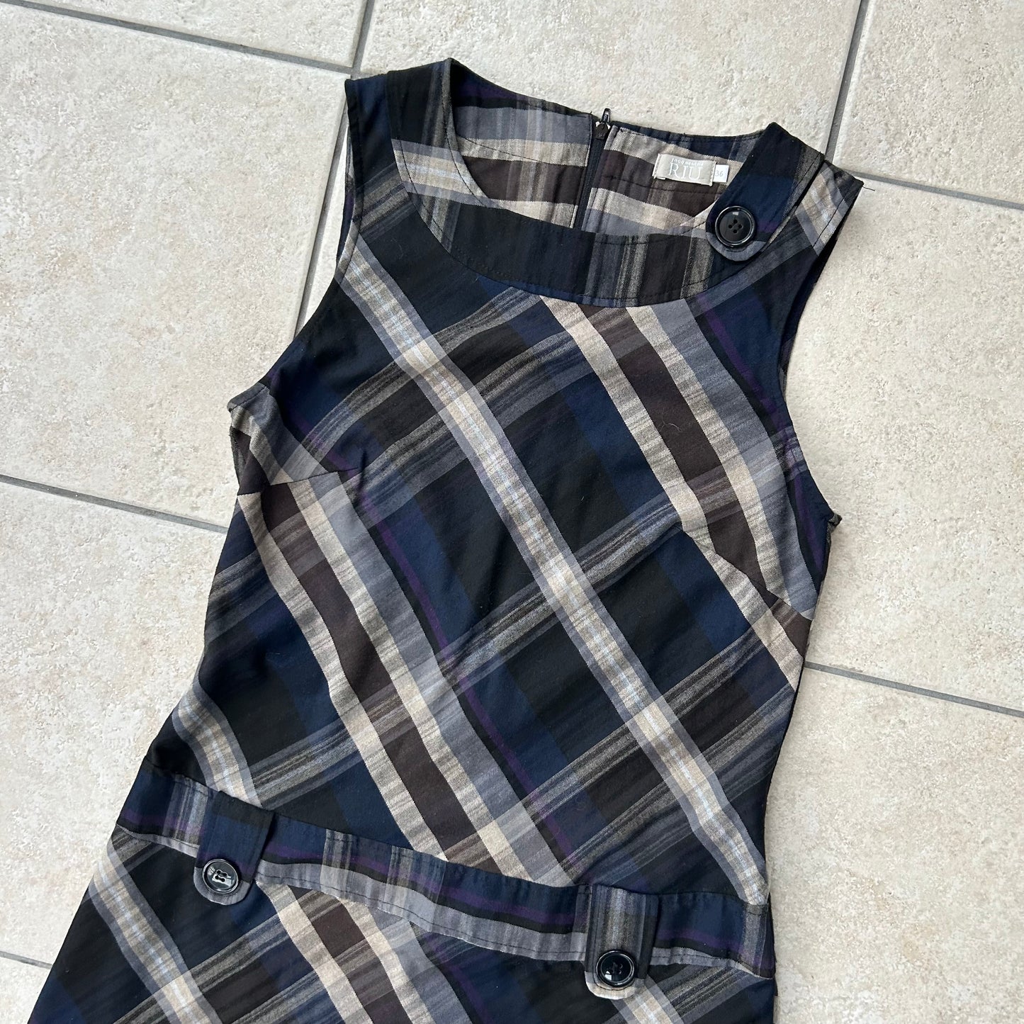 Checkered/Plaid Navy and Grey Mini Dress