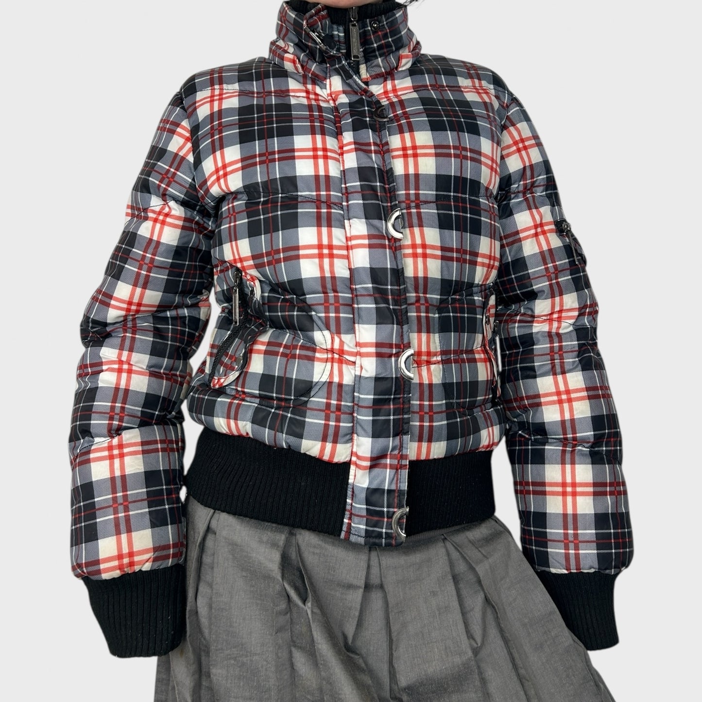 Checked Puffer Bomber Jacket - M
