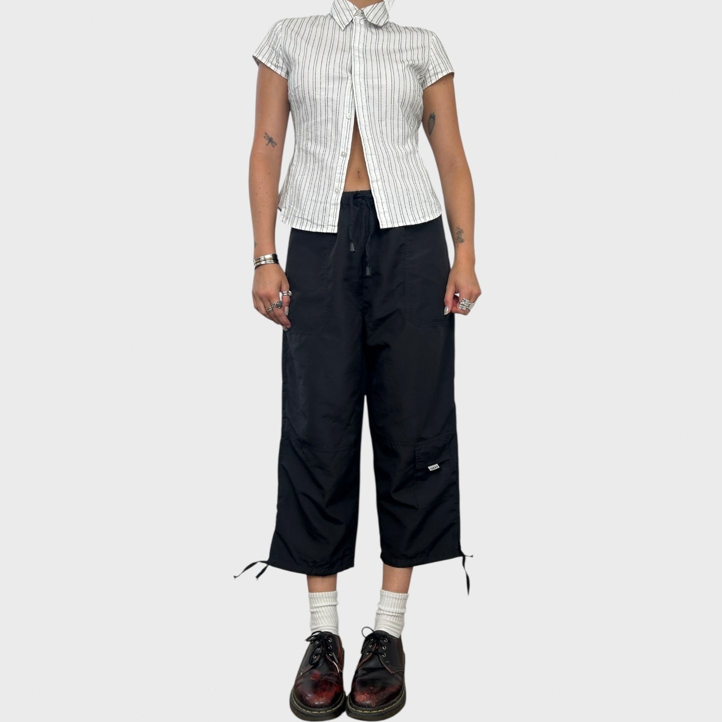 Black Sporty Wide Leg Capris - S