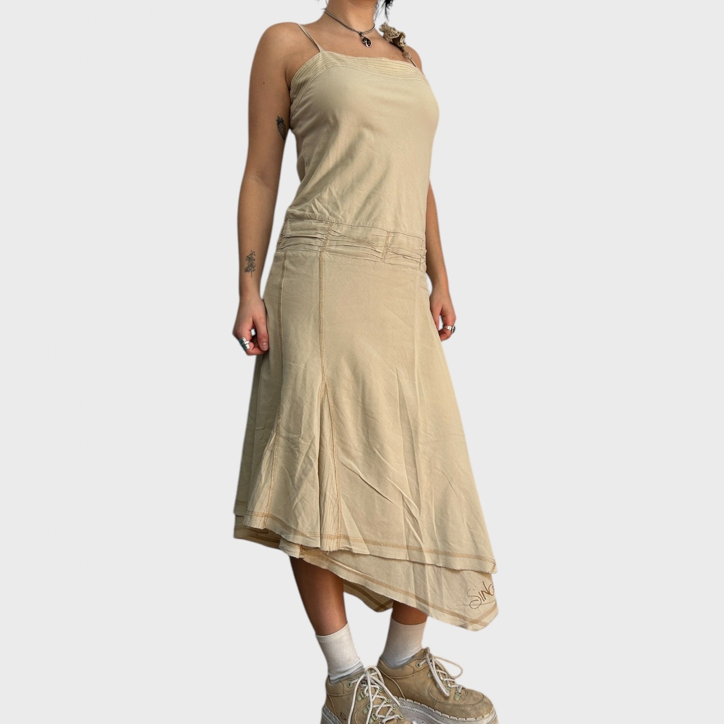 Cop Copine Beige Asymmetric Strappy Dress