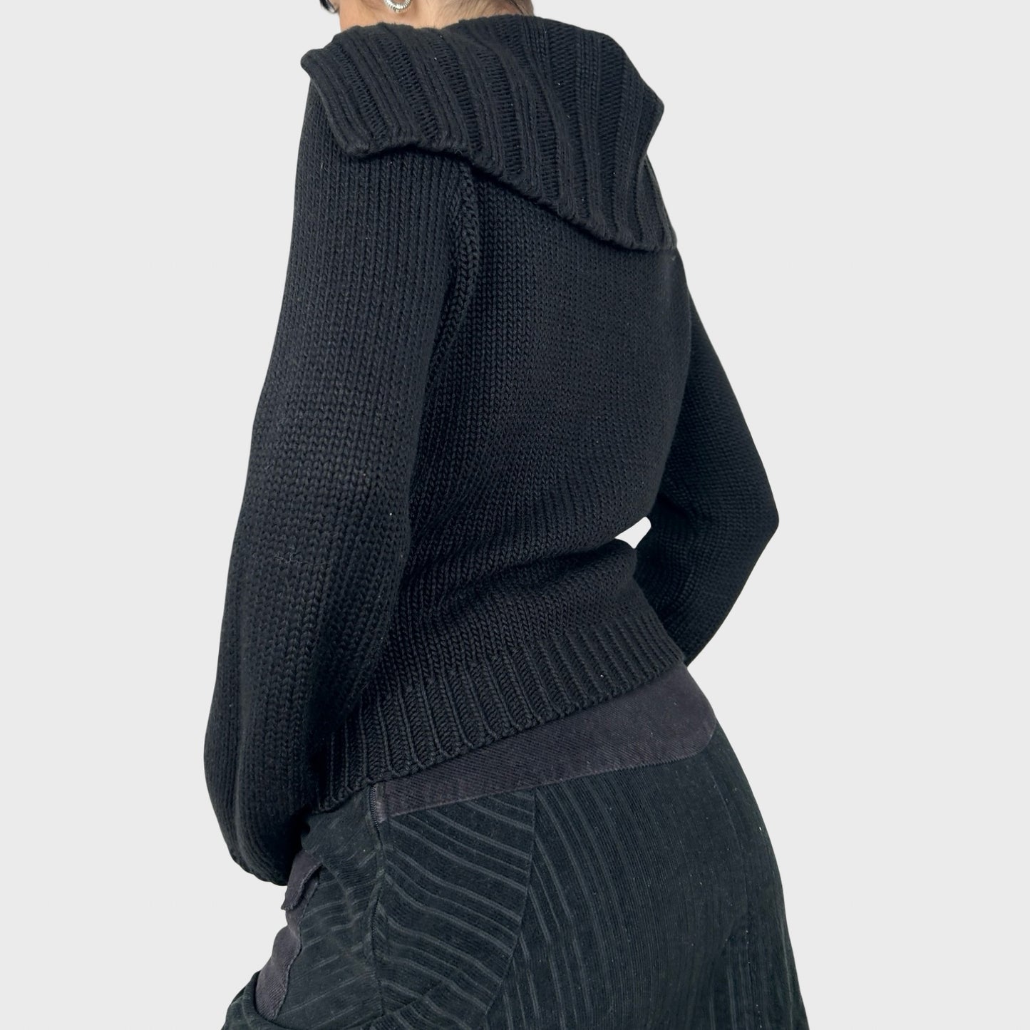 Black Chunky Button Knit Jumper - M