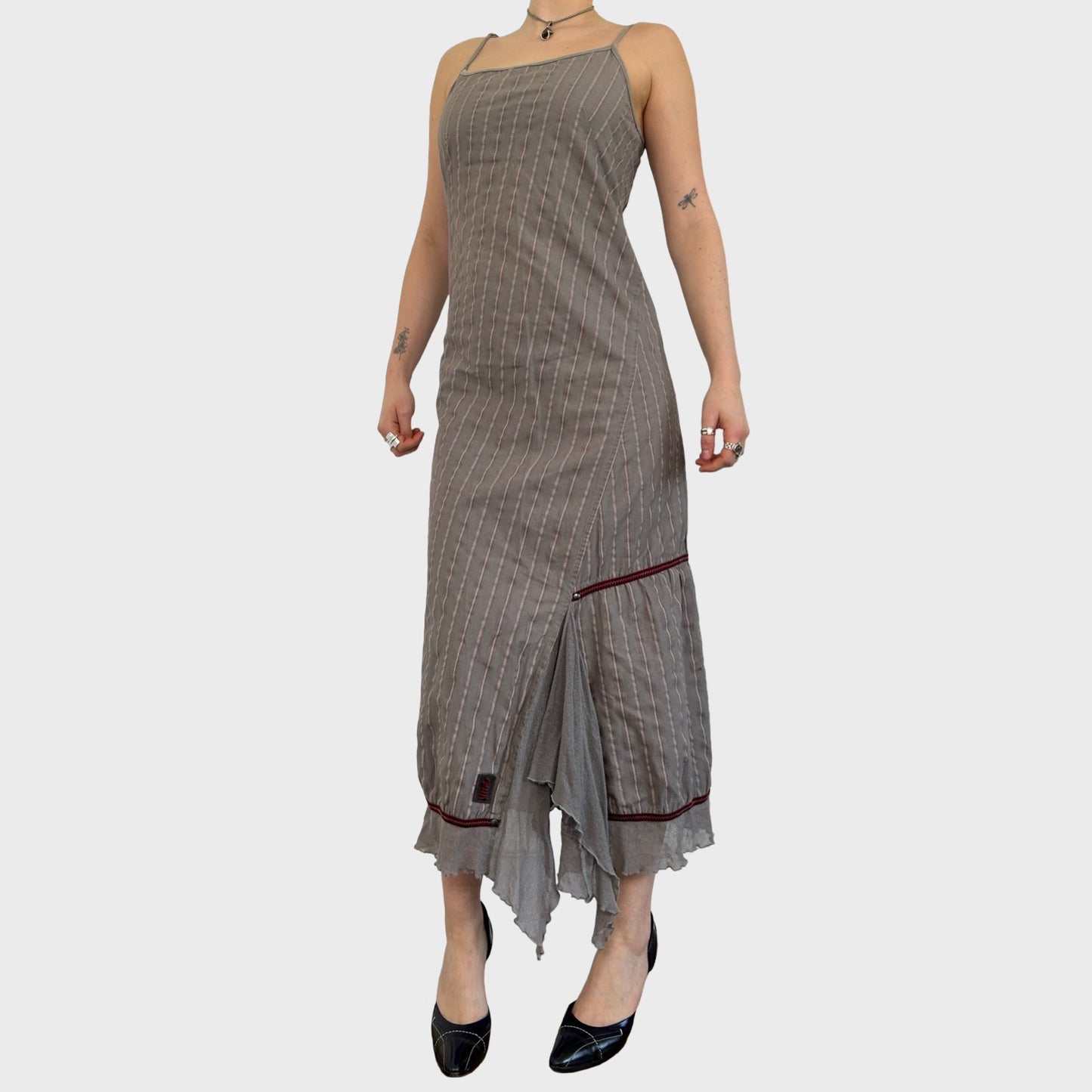 Cop Copine Grey Striped Maxi Dress - M