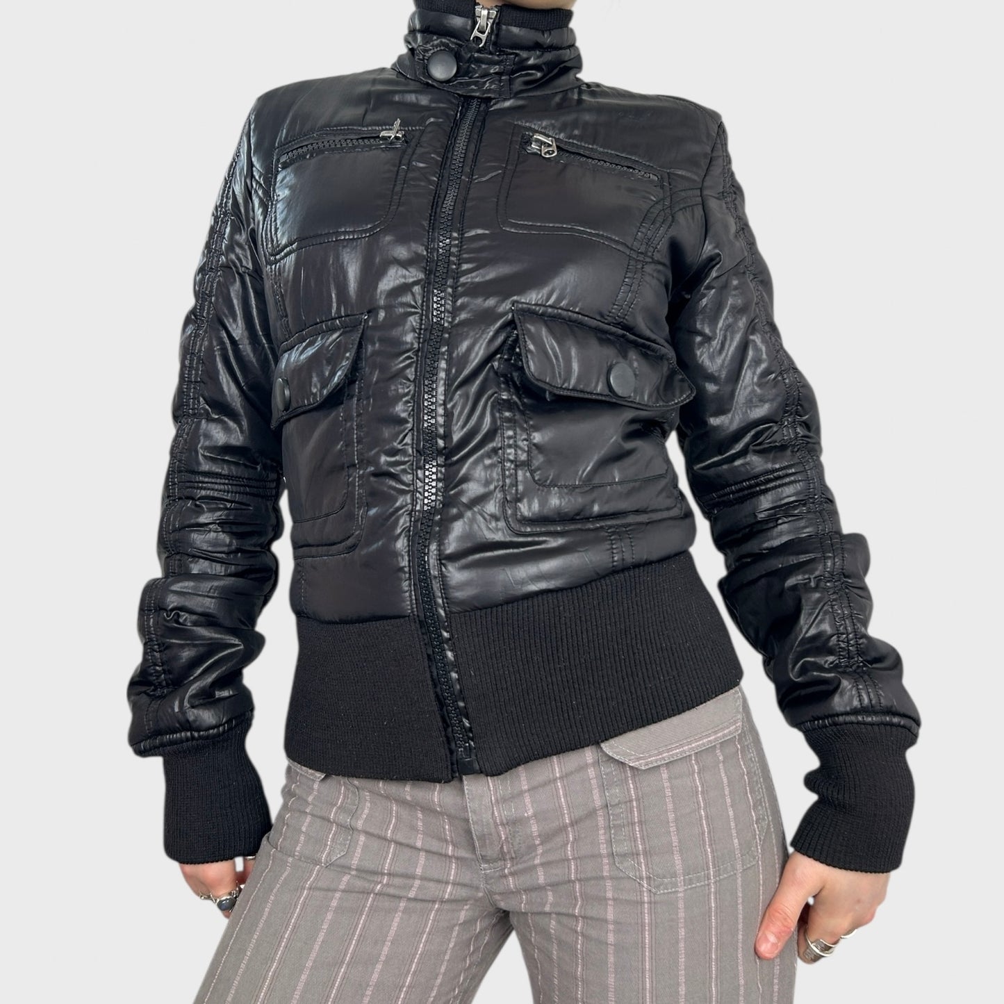 Black Puffer Bomber Jacket - S/M