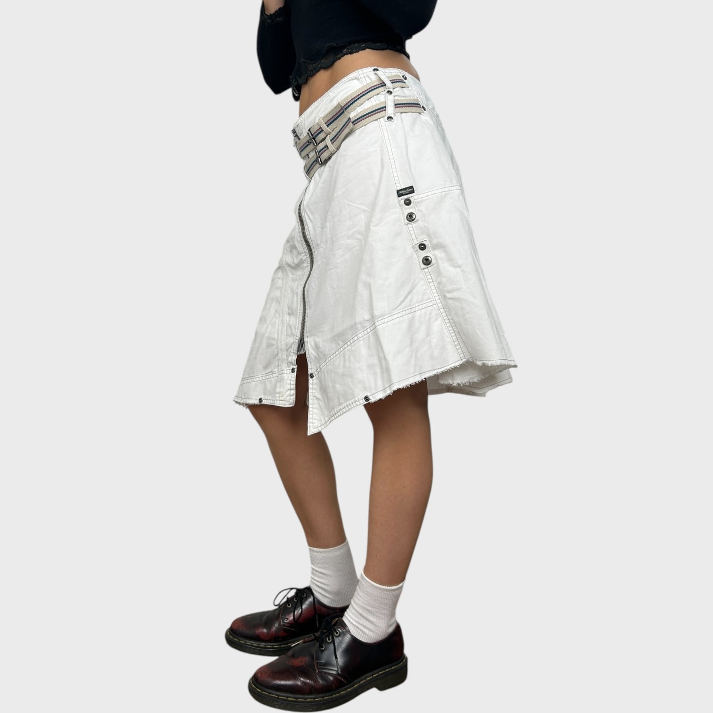 White Buckle Midi Skirt - M/L
