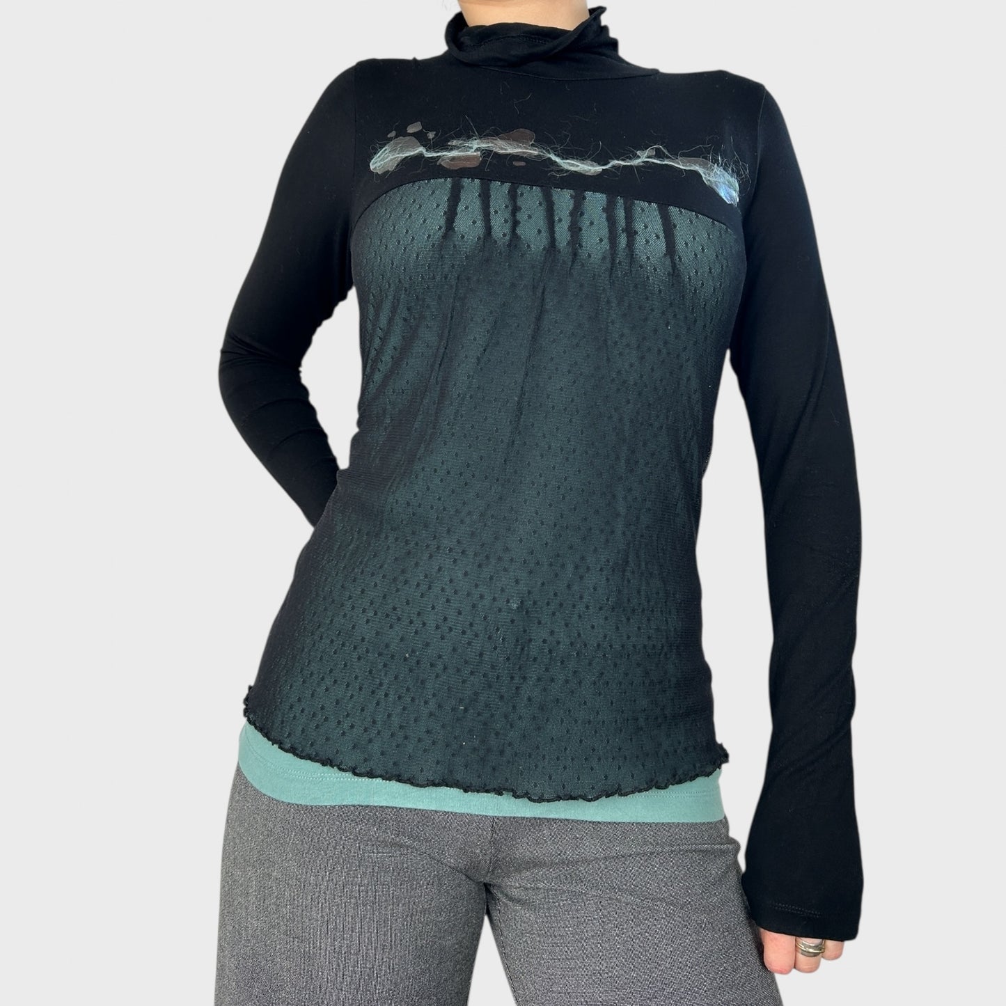 Cop Copine Mesh Overlay Long Sleeve Top - S