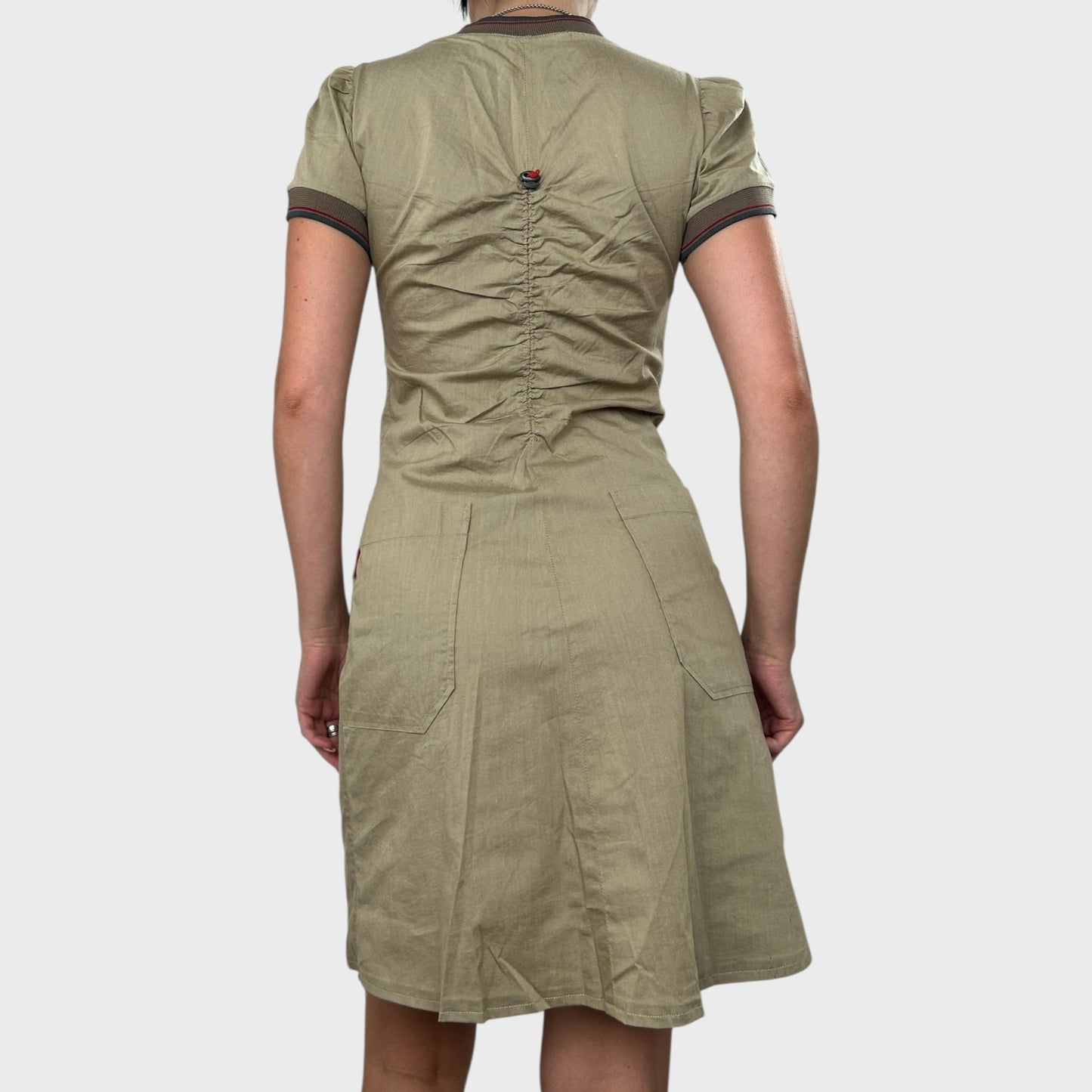 Cop Copine Beige Zip-Front High Neck Midi Dress - S