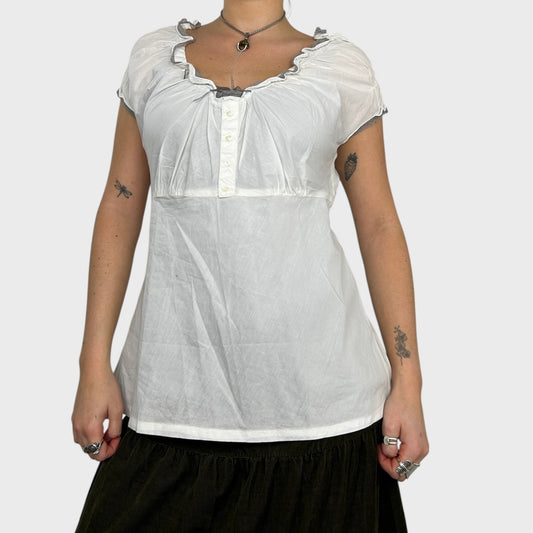 Cop Copine White Ruched Blouse – M/L