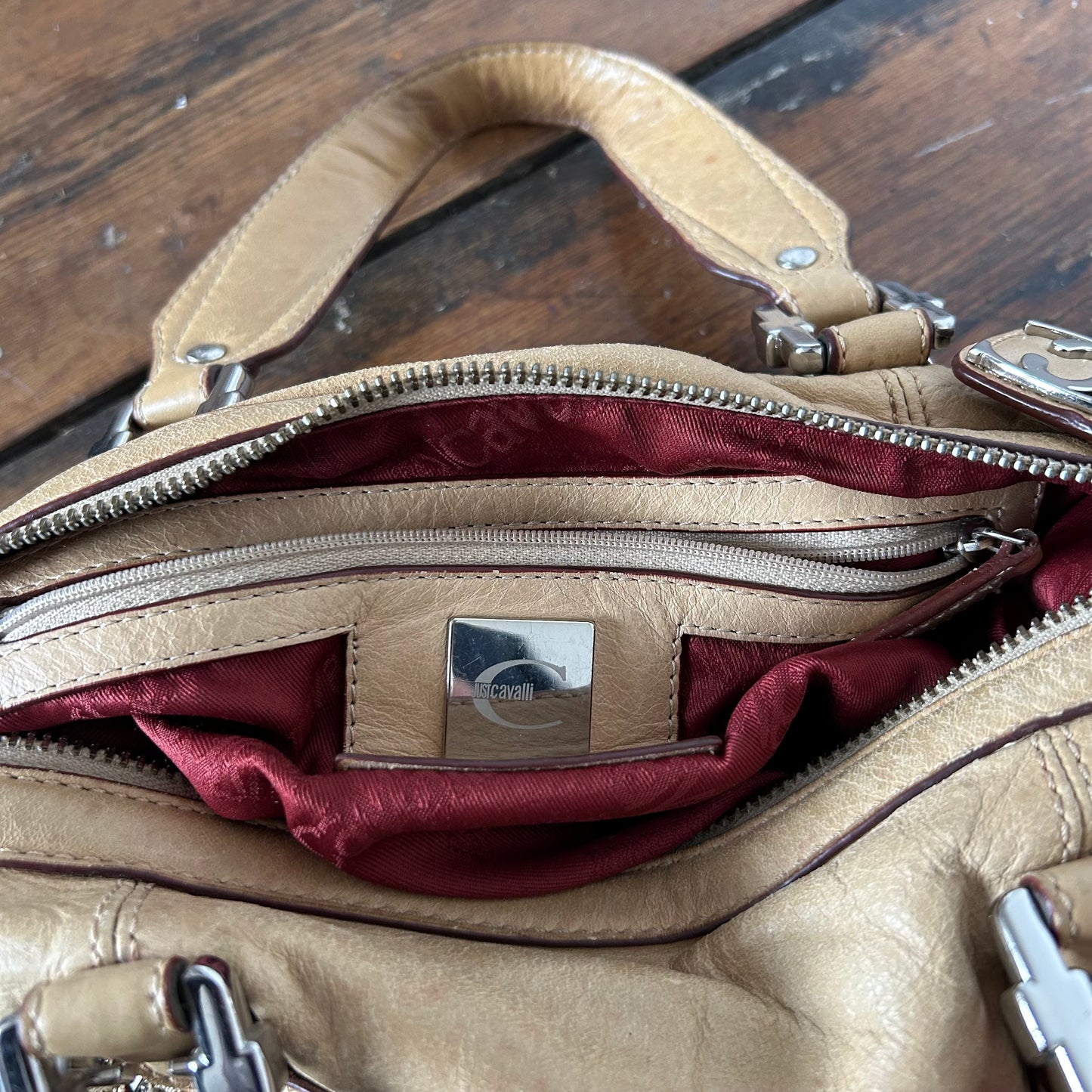 Roberto Cavalli Tan Leather Handbag