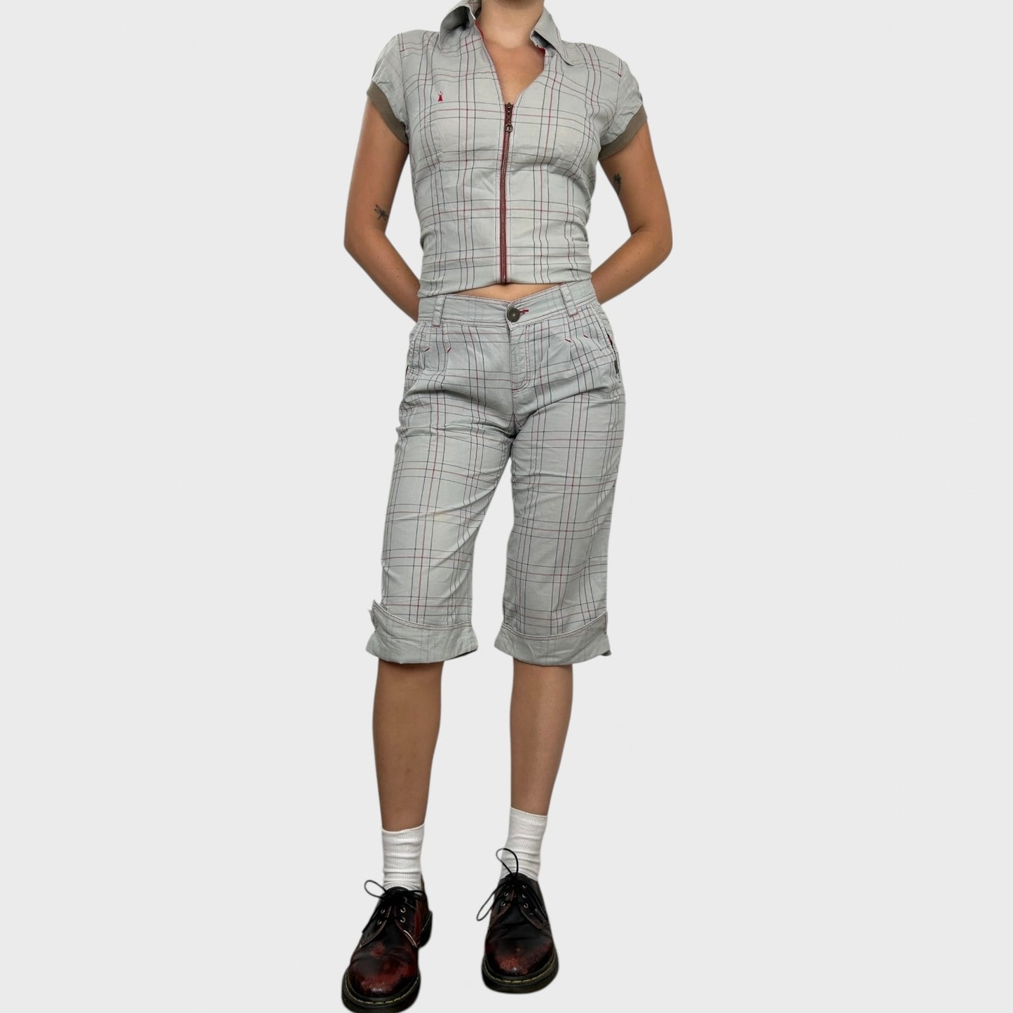 Cop Copine Grey Check Capris - S