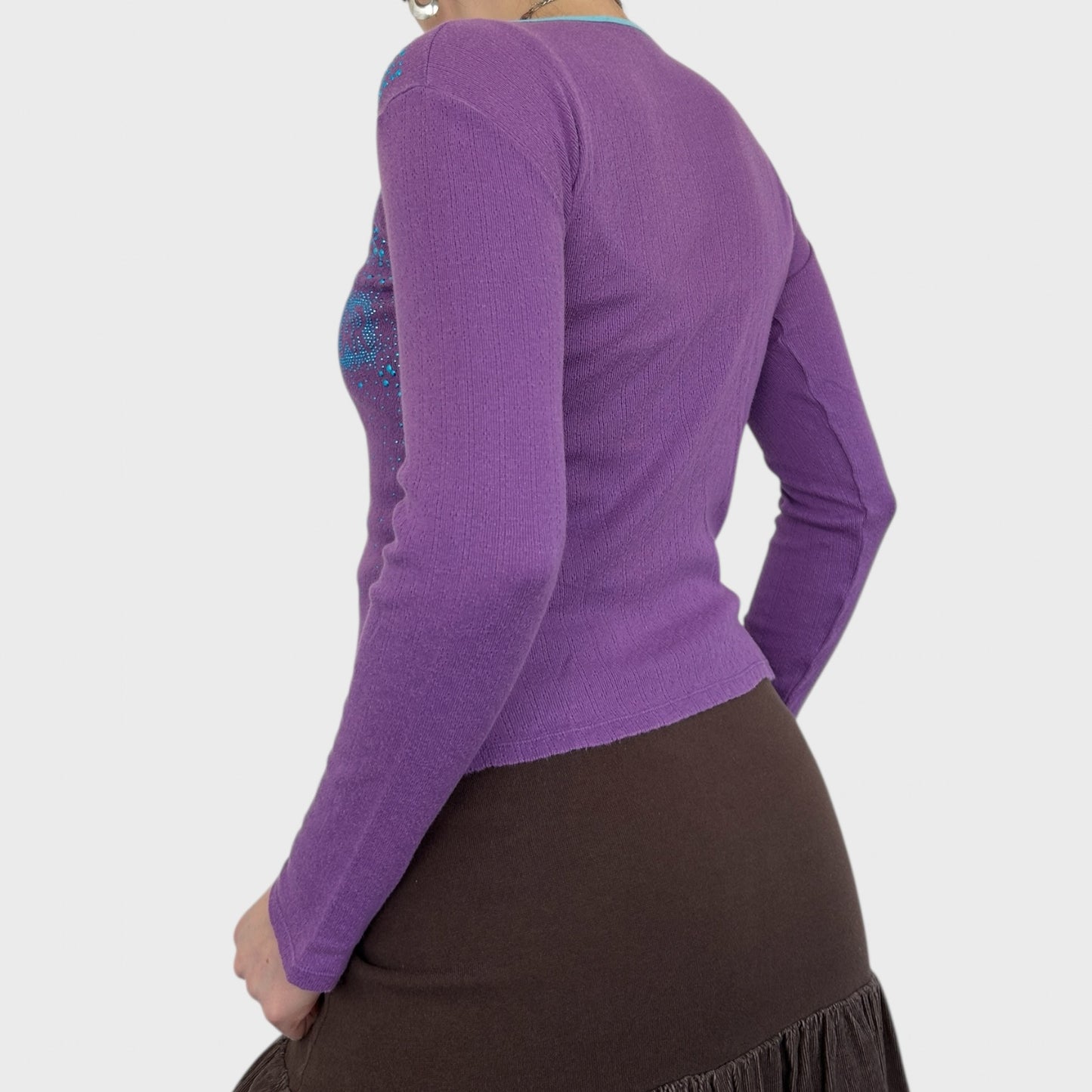 Roberto Cavalli Pointelle Knit Diamante Logo Top - S