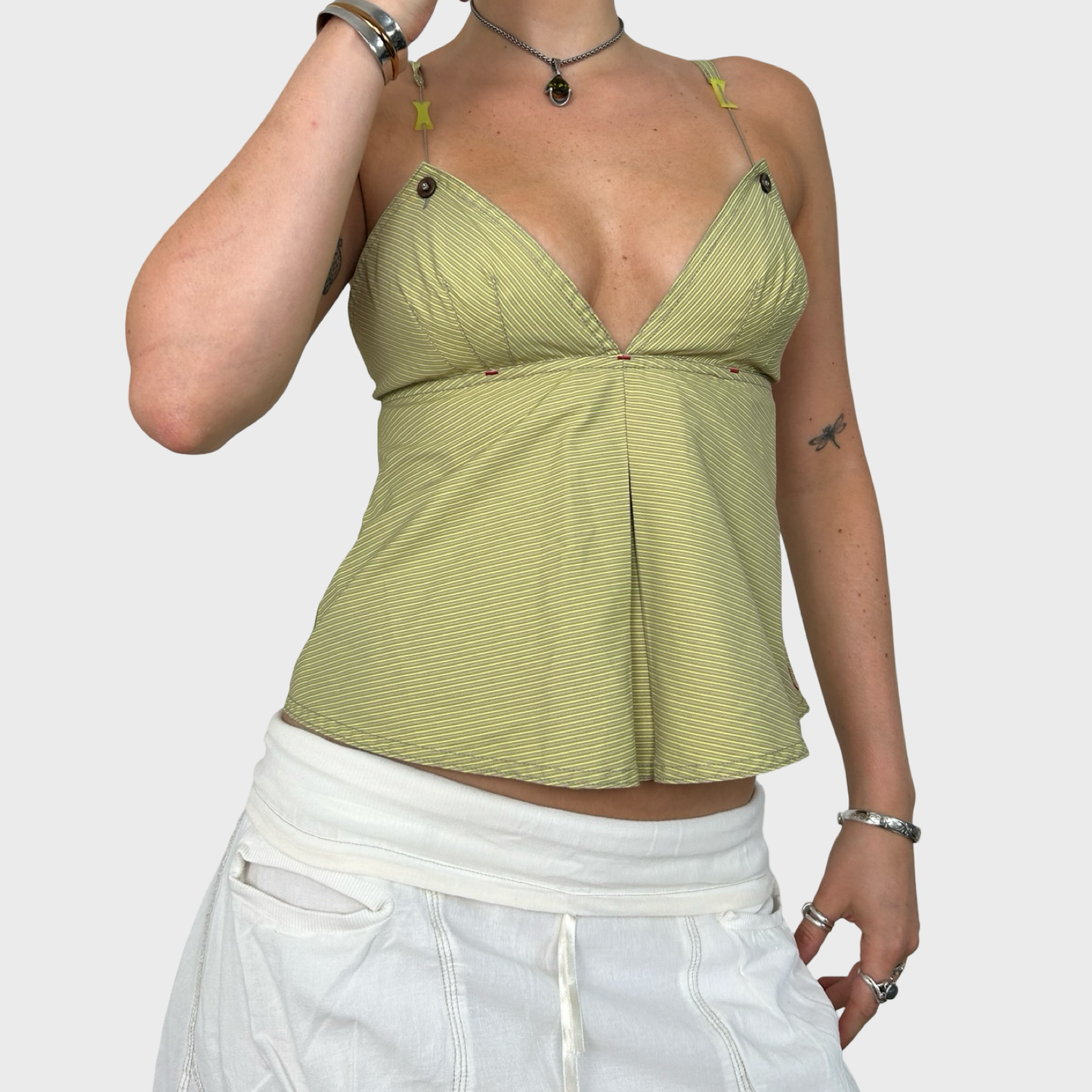 Cop Copine Green Striped Cross Cami Top - XS/S