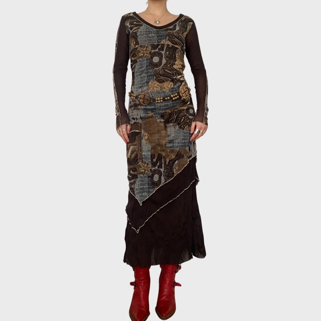Mesh graphic print maxi dress