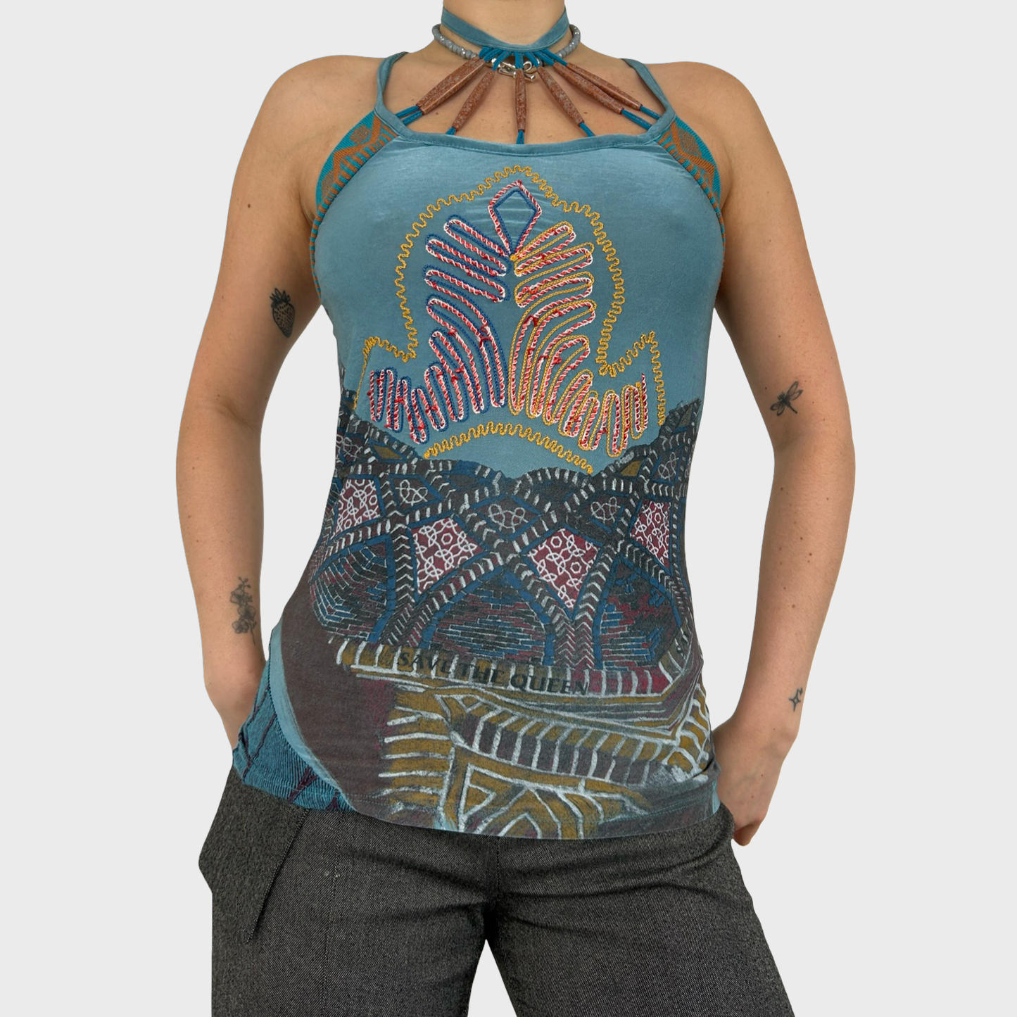 Save The Queen Graphic Halter Neck Top - M