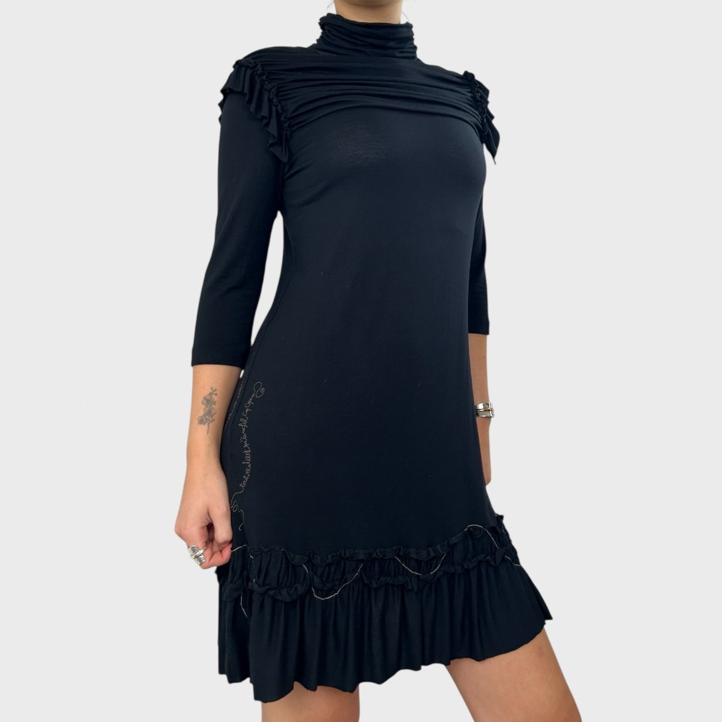 Cop Copine Ruched Ruffle Midi Dress - S/M