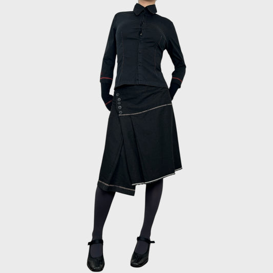 Cop Copine Asymmetric Button Midi Skirt - M