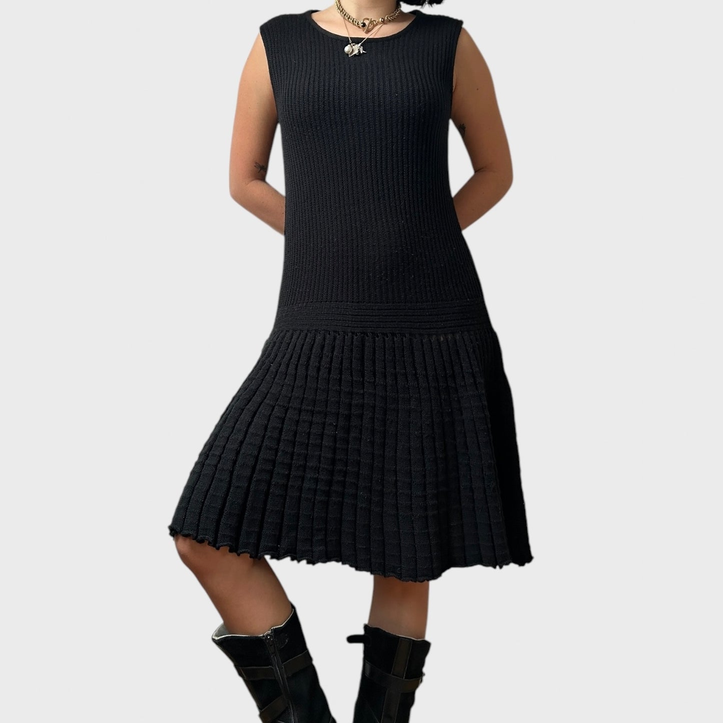 Black Knitted Drop Waist Midi Dress