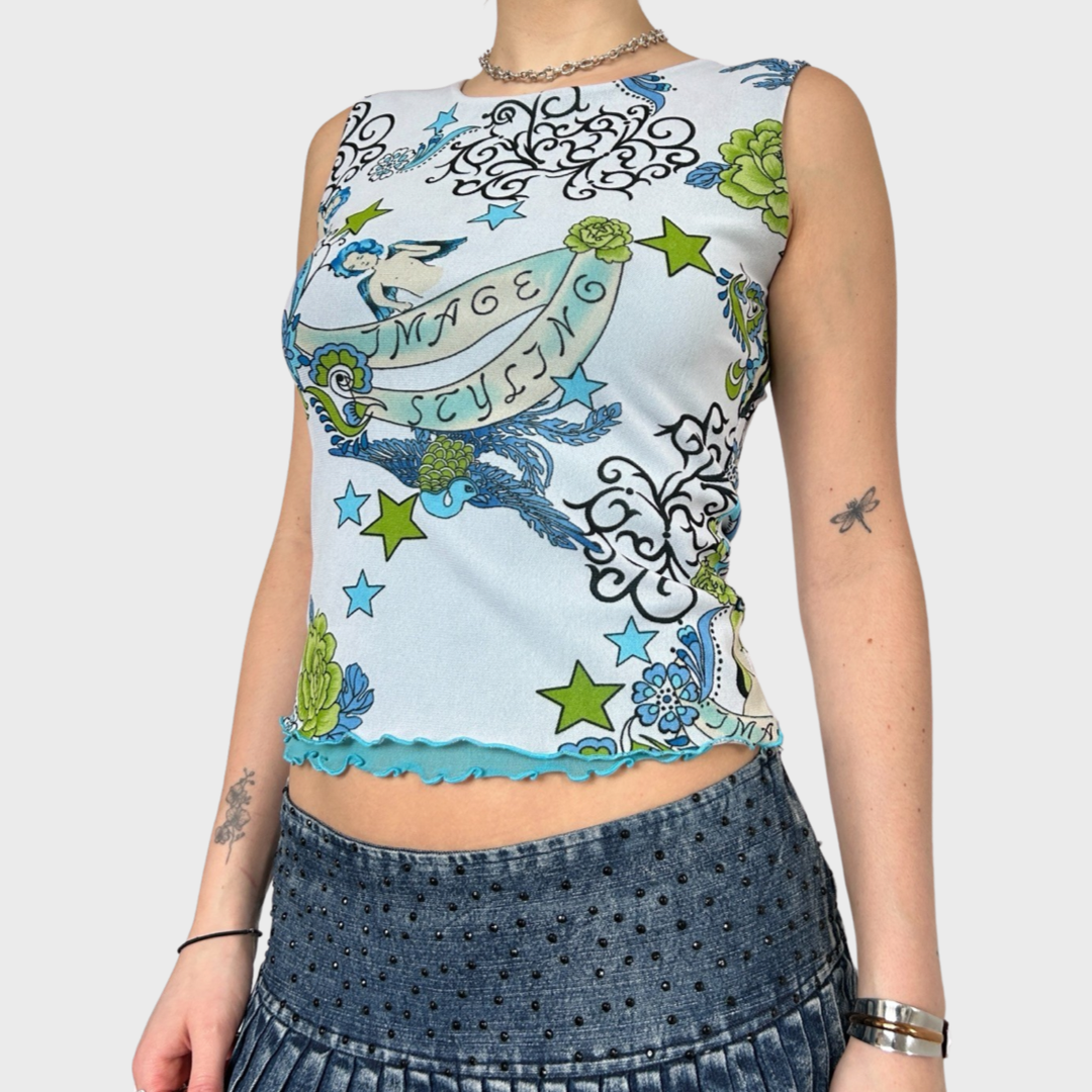 Vintage renaissance cherub mesh top
