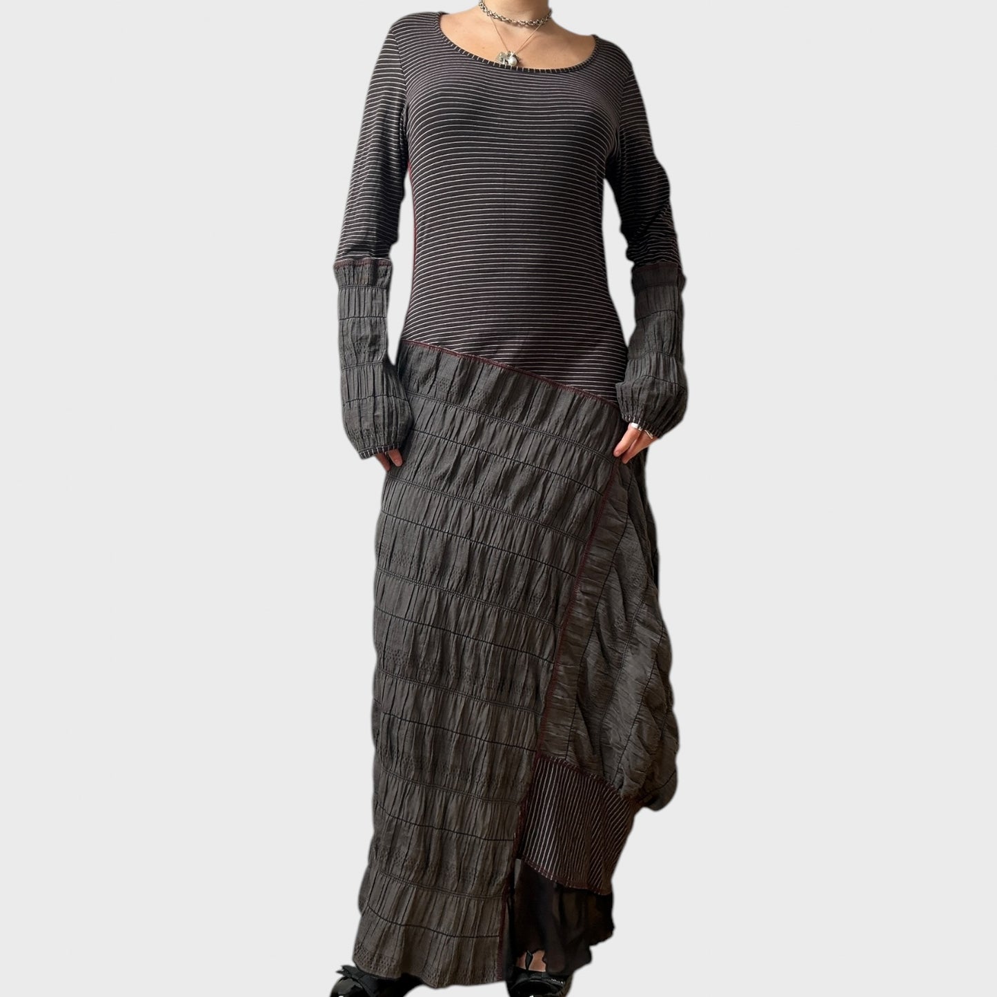 Vintage Cop Copine Striped Ruched Maxi Dress