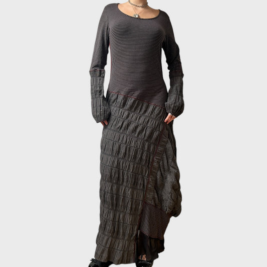 Vintage Cop Copine Striped Ruched Maxi Dress