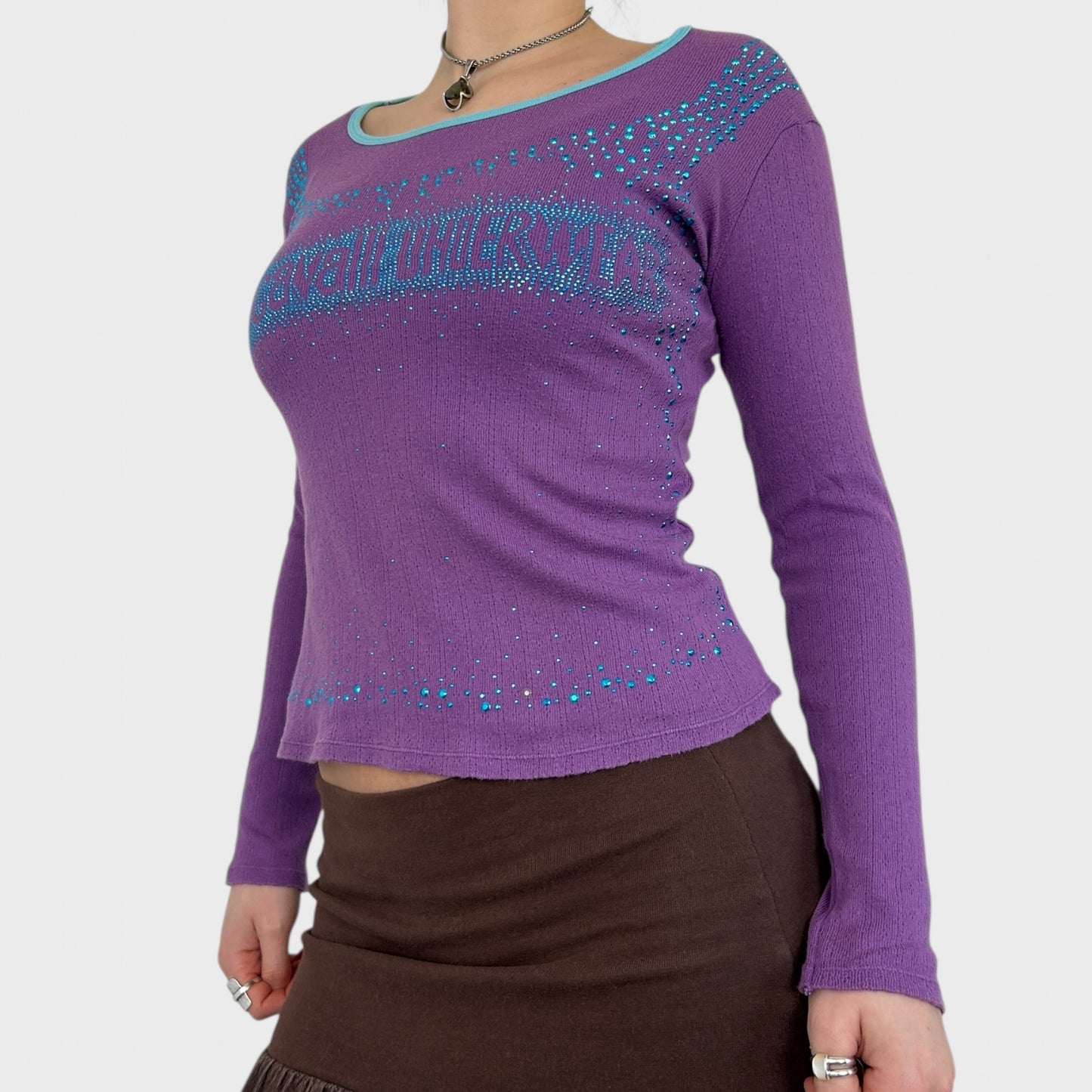 Roberto Cavalli Pointelle Knit Diamante Logo Top - S