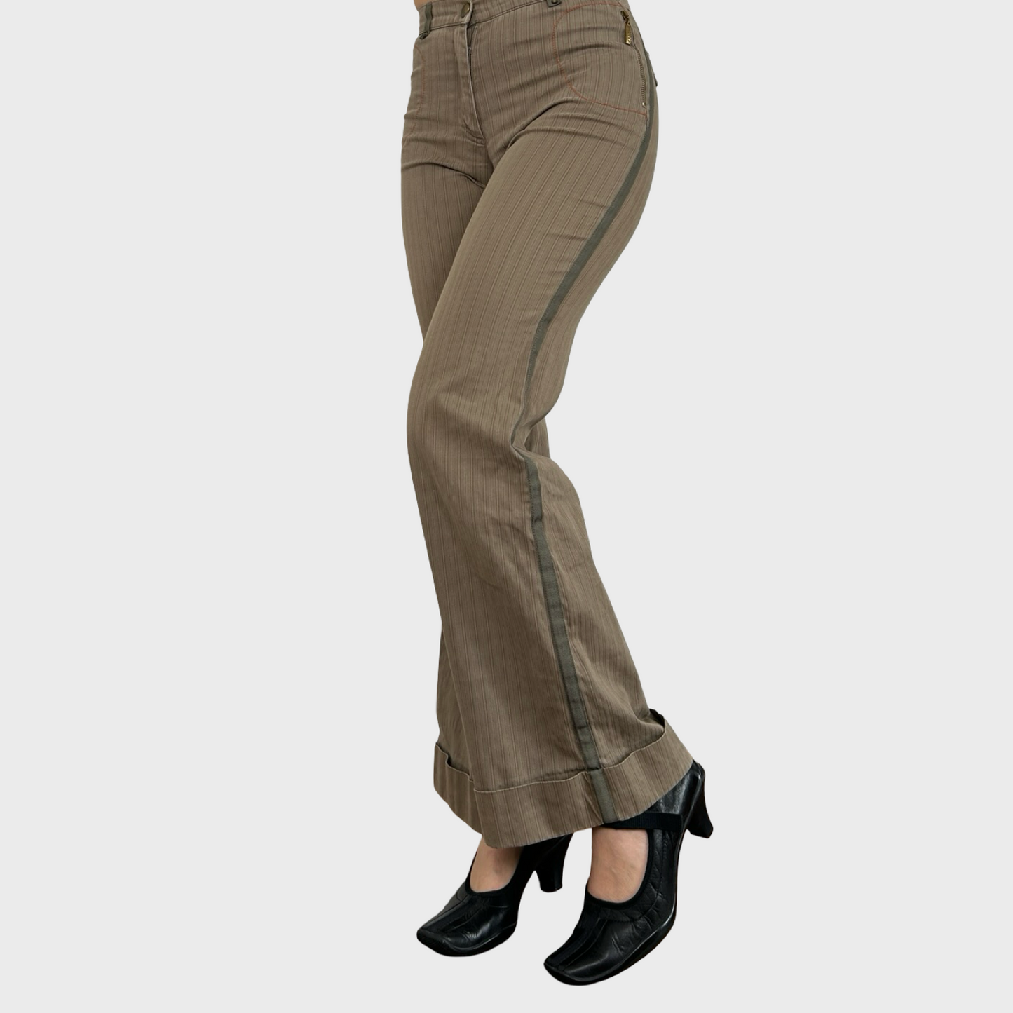 Cop Copine Tan Pinstripe Trousers - XS/S