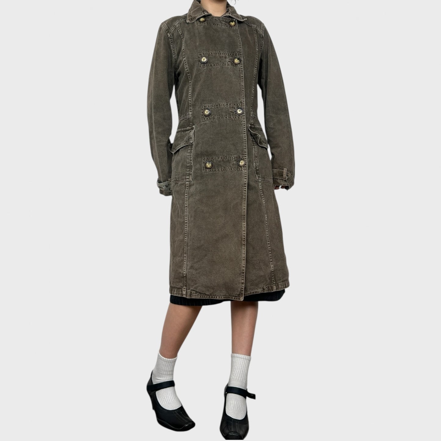 Long Denim Trench Coat - L