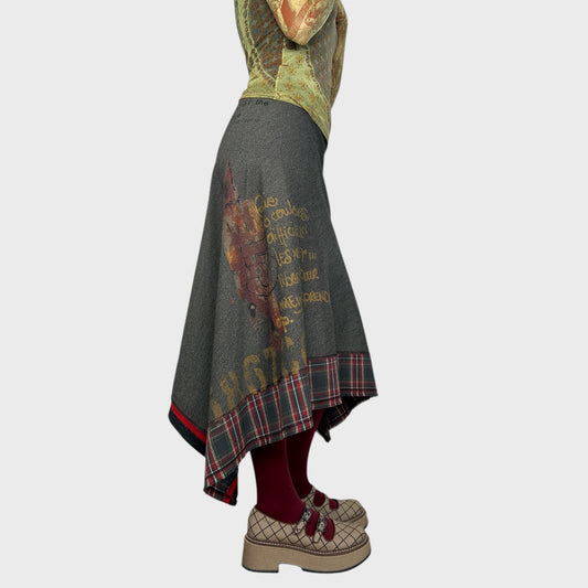 Cop Copine Grey Tartan Midi Skirt - M