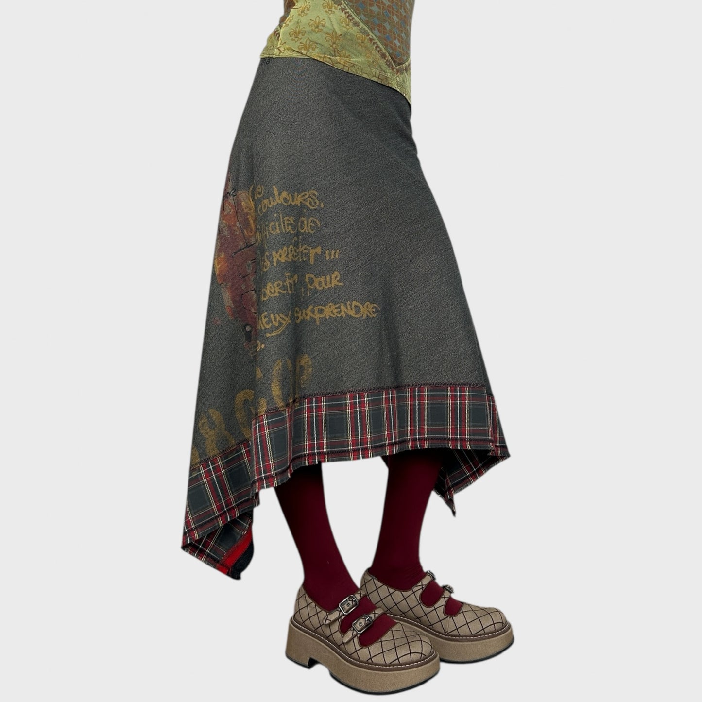 Cop Copine Grey Tartan Midi Skirt - M