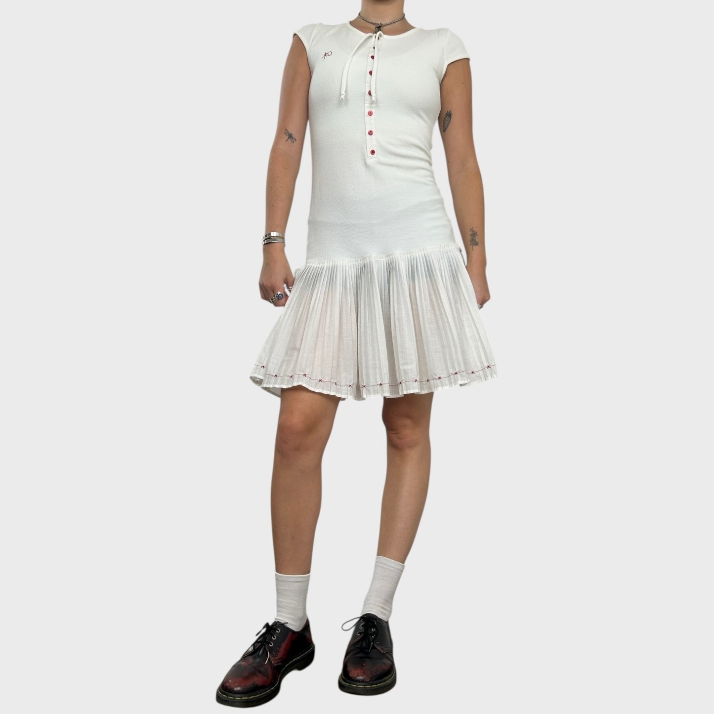 Cop Copine White Pleated Drop Waist Dress - XS/S