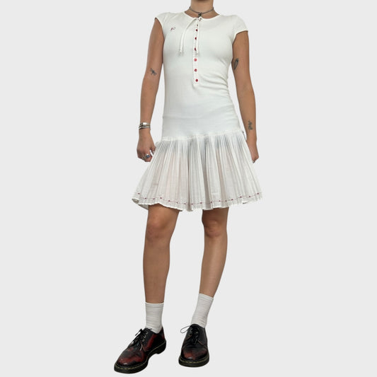 Cop Copine White Pleated Drop Waist Dress - XS/S