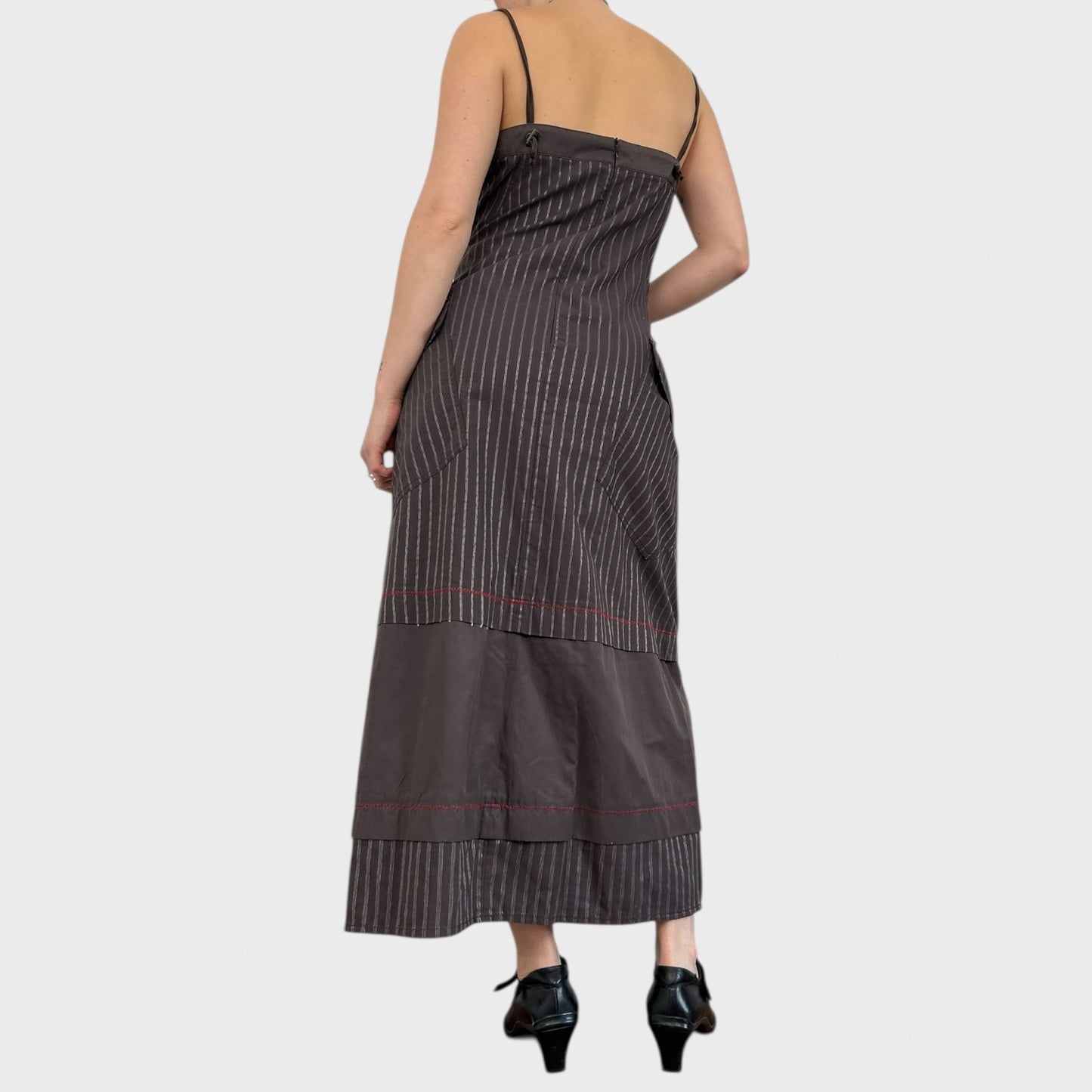 Cop Copine Brown Striped Maxi Dress - L