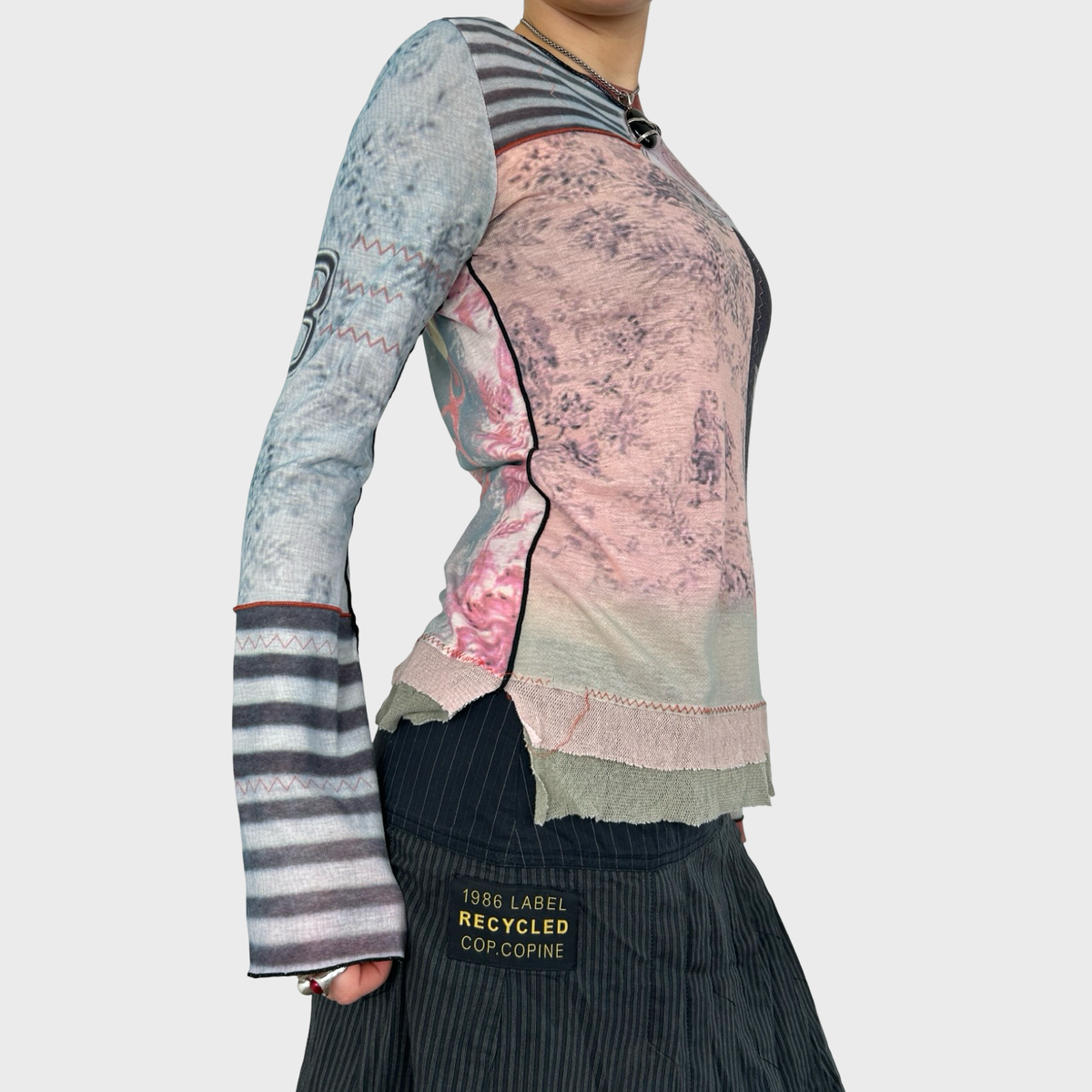 Cop Copine Graphic Mesh Long Sleeve Top - M