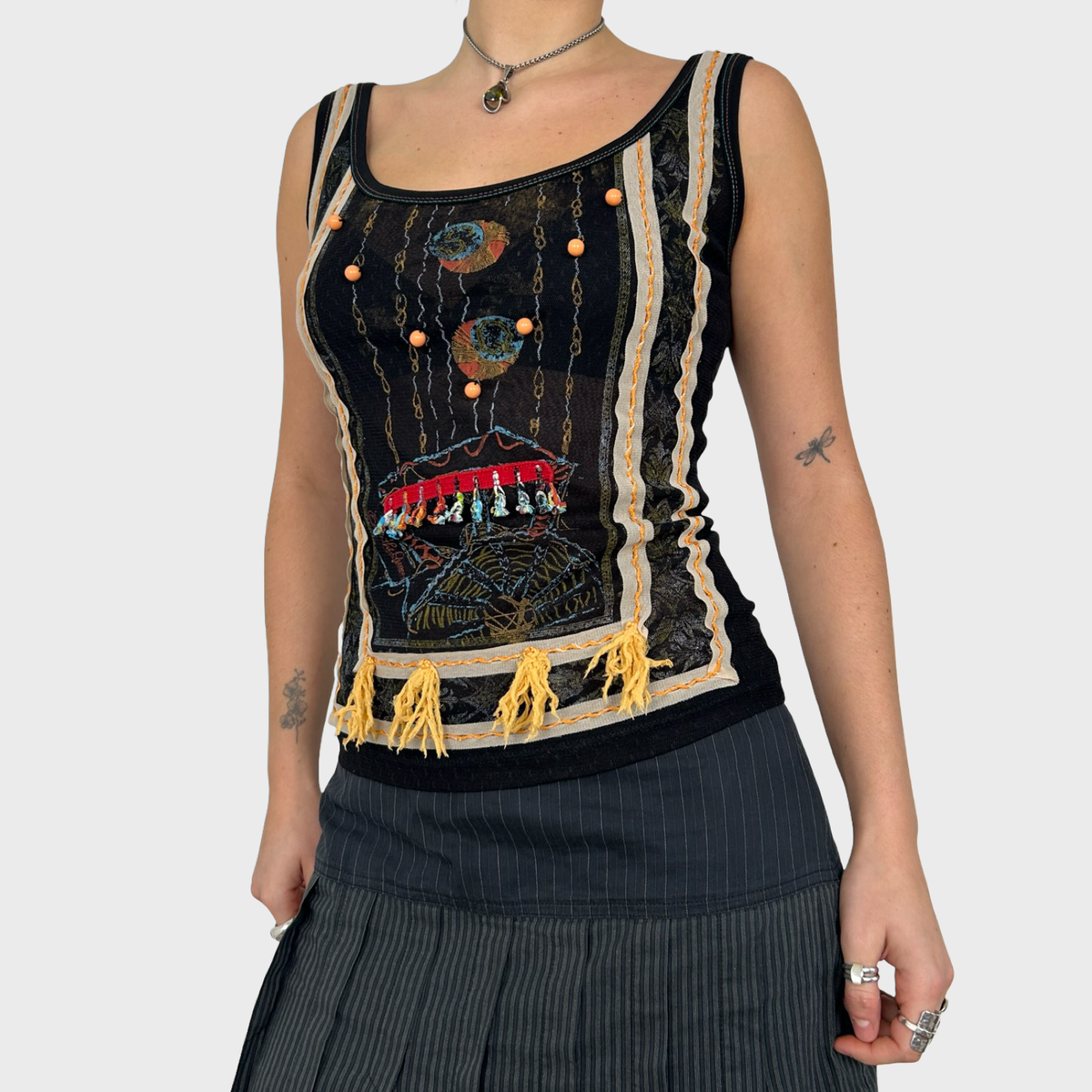 Save The Queen Graphic Mesh Tank Top - S