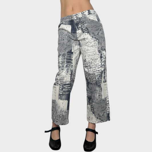 Vintage Graphic Print Wide Leg Trousers - M