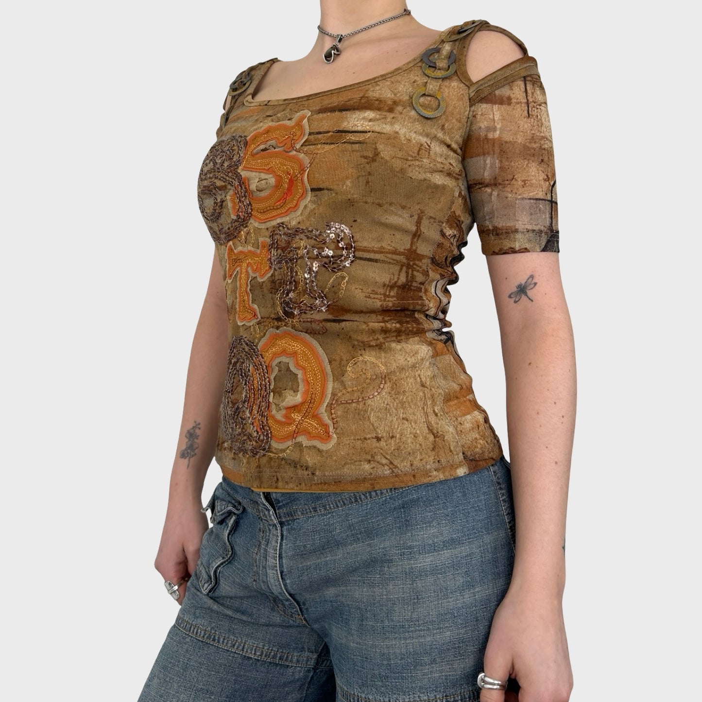 Save The Queen Graphic Mesh Top - S