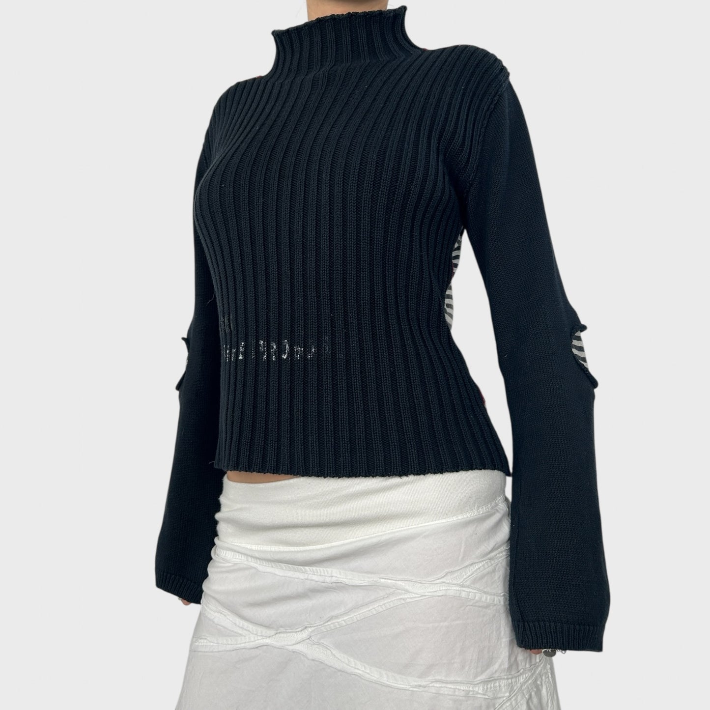 Cop Copine Black Bi-Material Stripe Knit Jumper - M