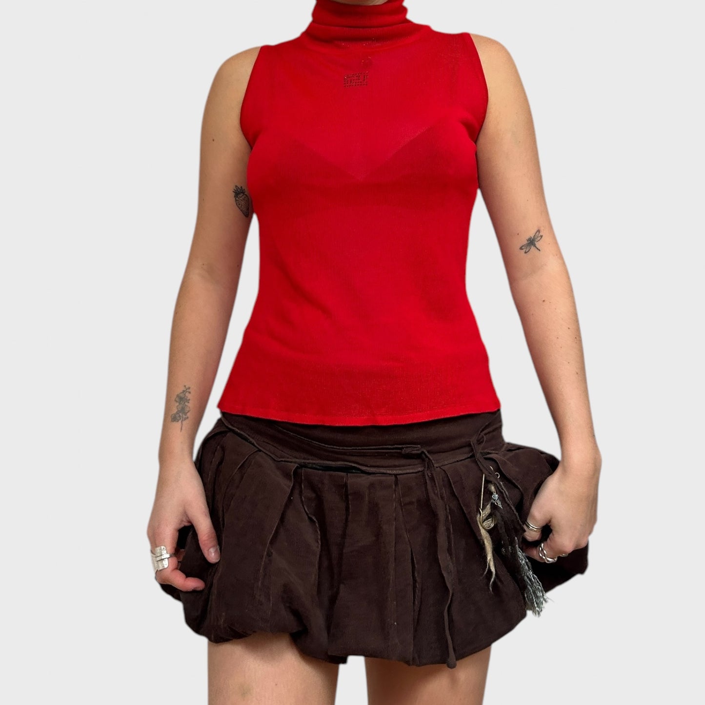 Versace Red Slinky High Neck Top