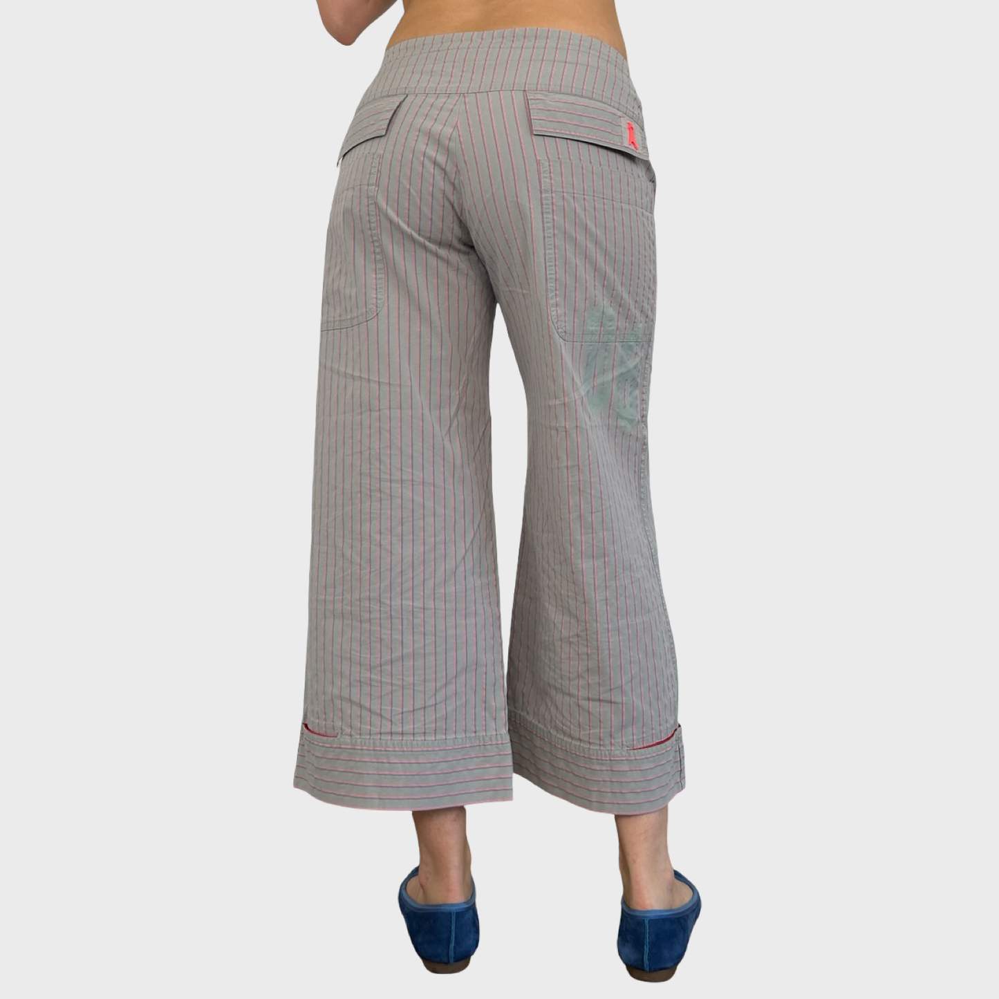 Cop Copine Grey & Pink Stripe Capri Trousers - M
