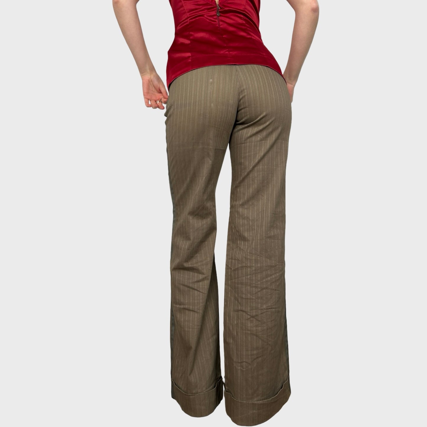 Cop Copine Brown Pinstripe Flared Trousers - S
