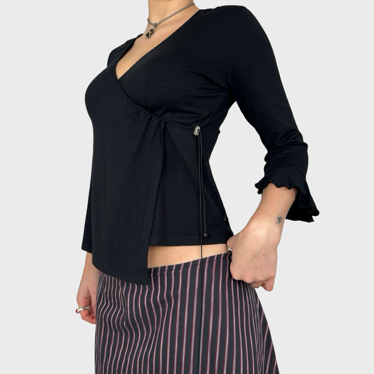 Cop Copine Black Slinky Toggle Tie Side Top - M