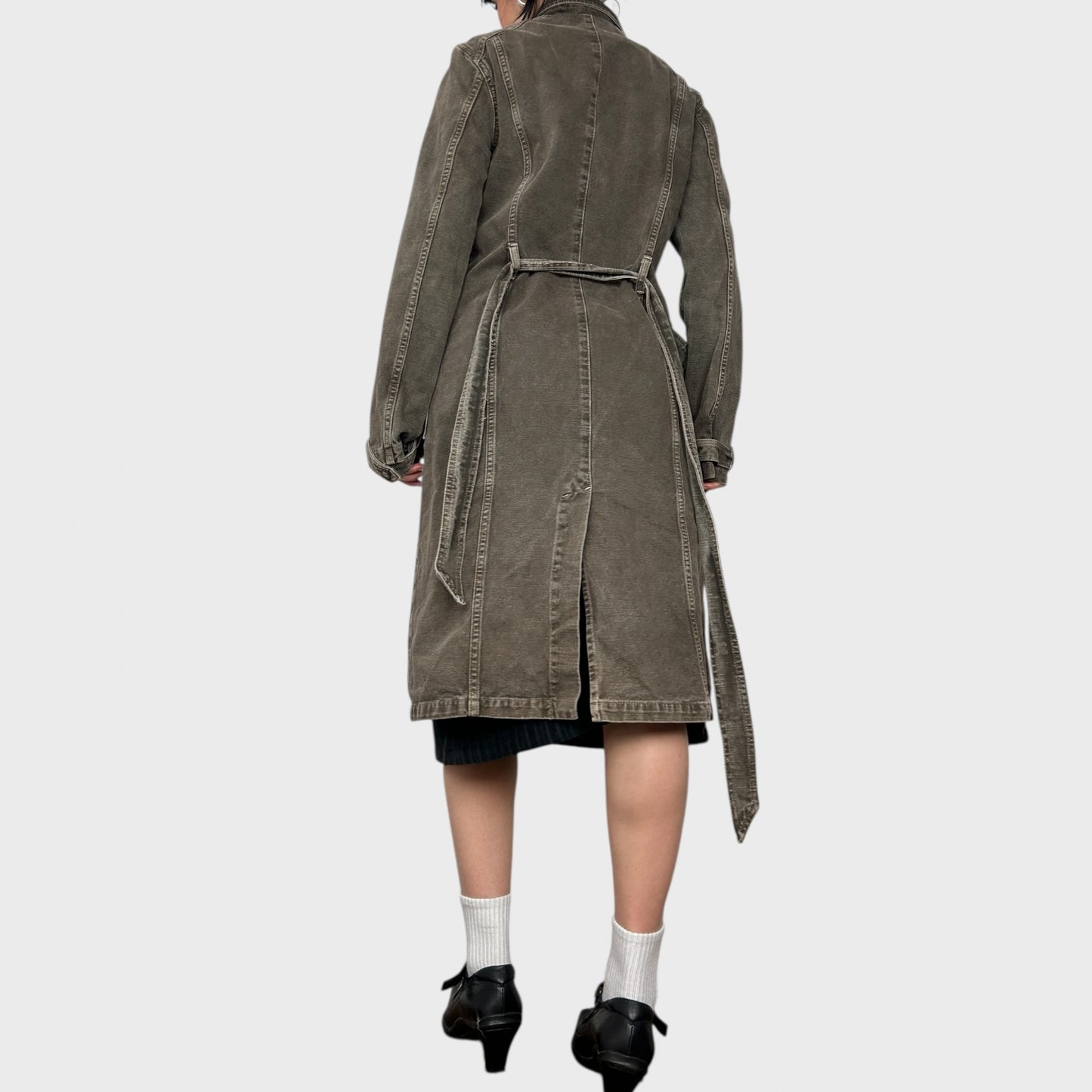 Long Denim Trench Coat - L