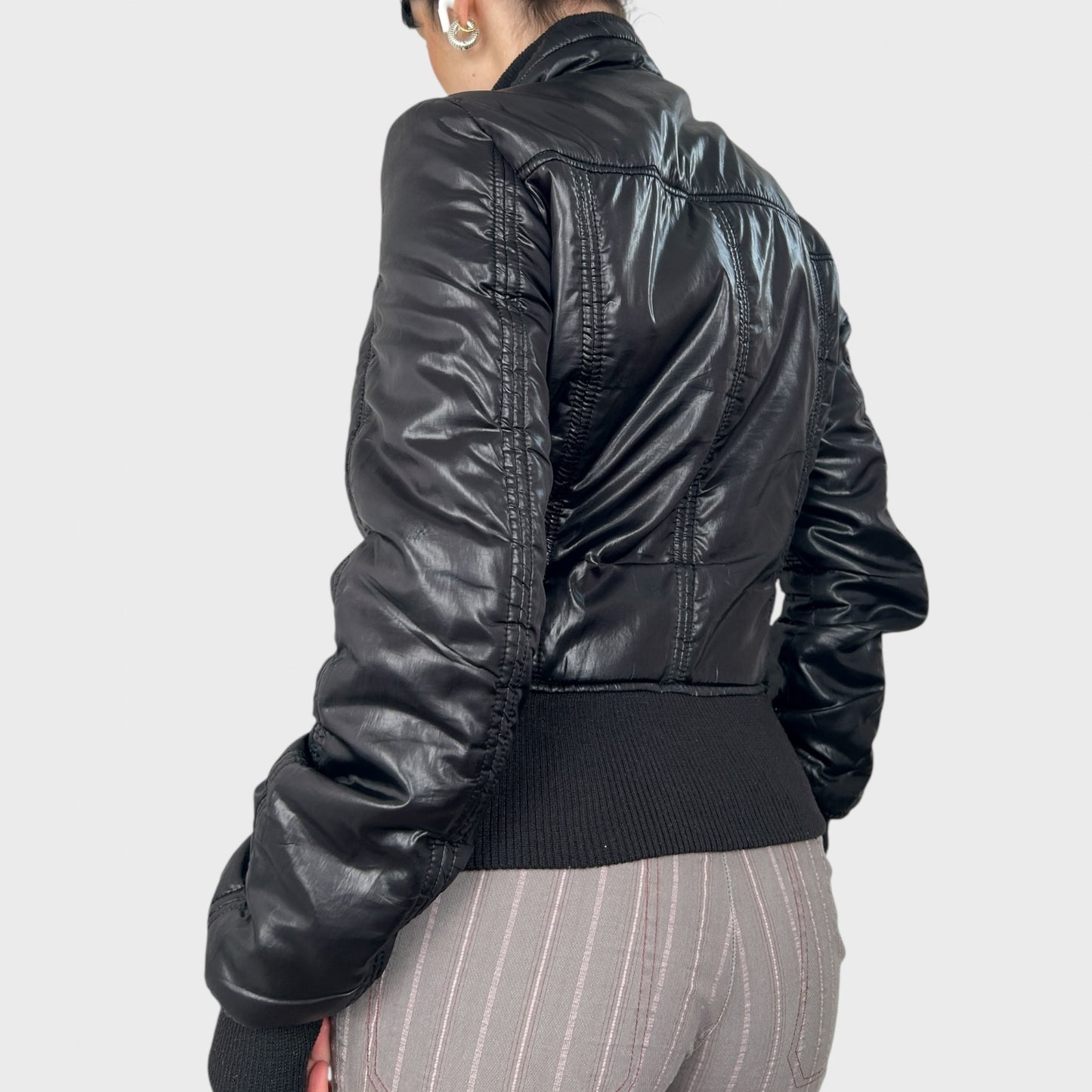 Black Puffer Bomber Jacket - S/M