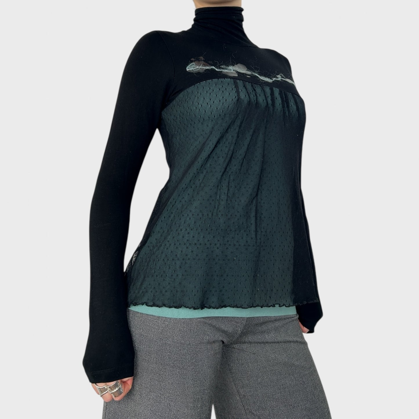 Cop Copine Mesh Overlay Long Sleeve Top - S