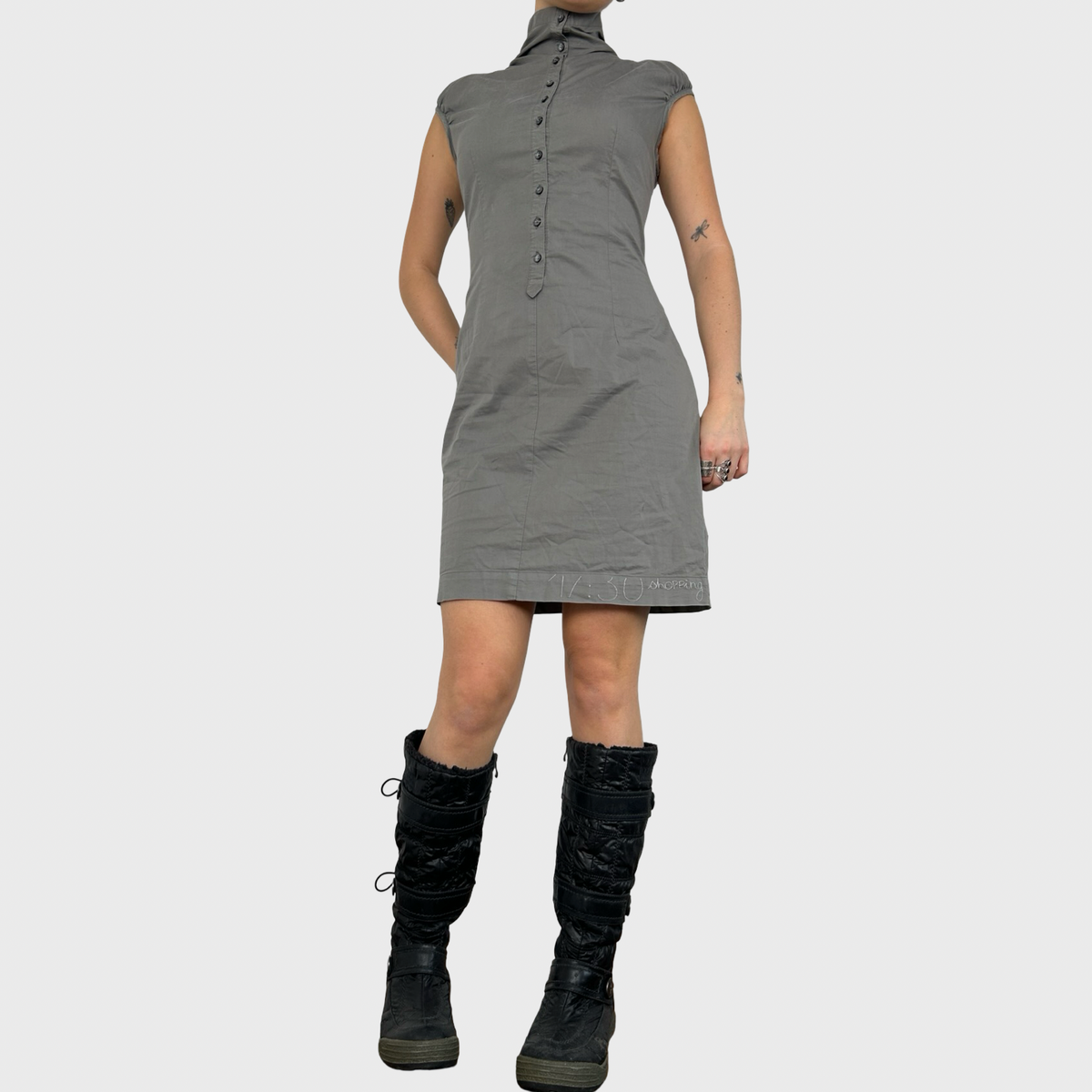 Cop Copine High Neck Button Dress - S/M