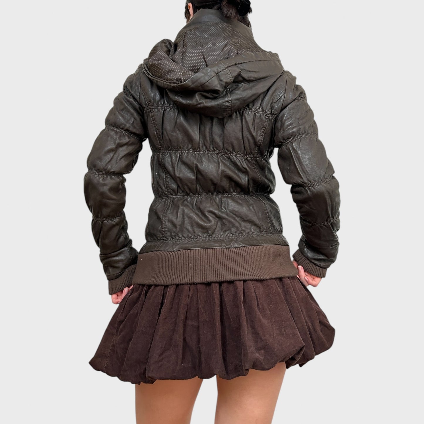 Brown Ruched Zip-Up Jacket