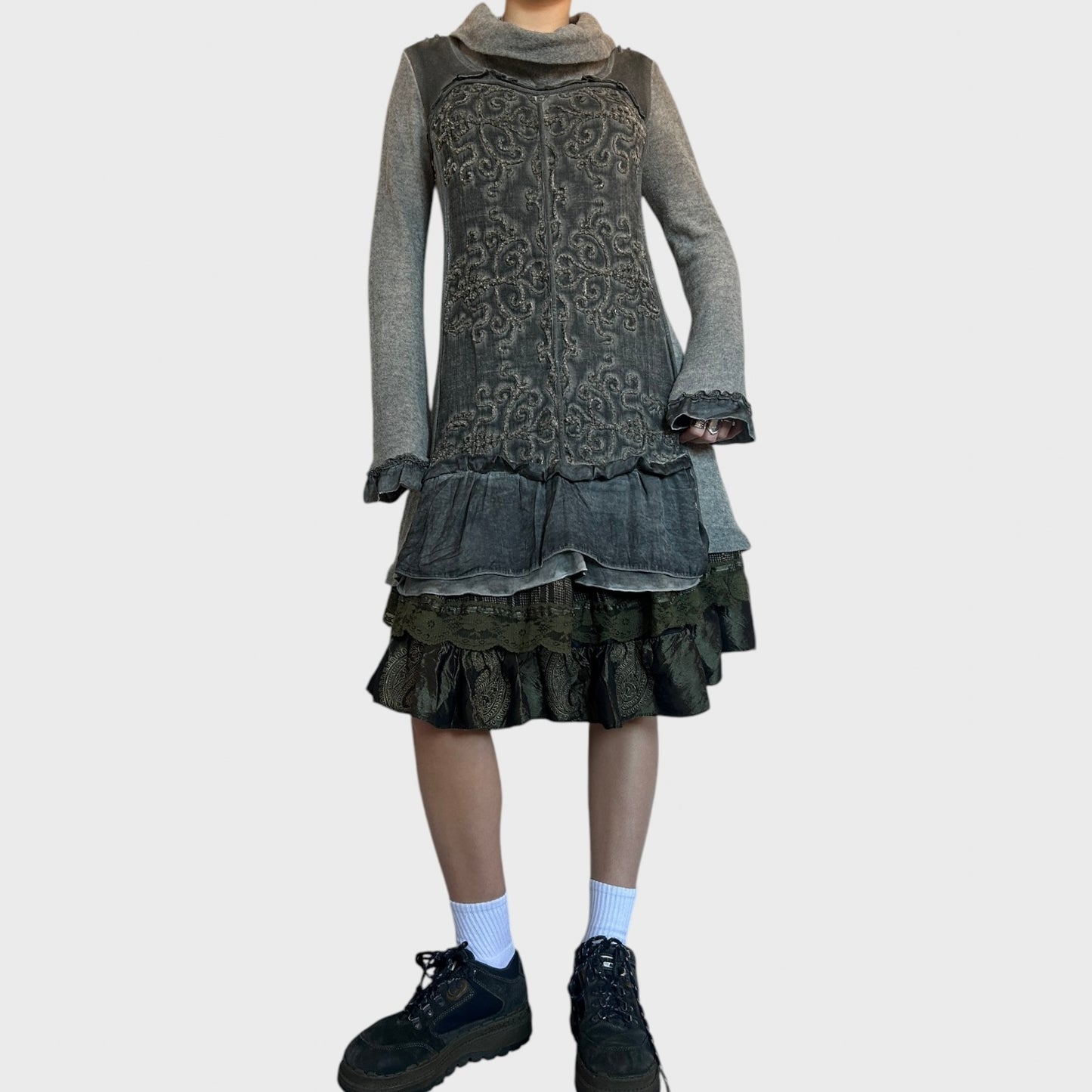 Vintage Grey Jumper Long-Sleeved Dress