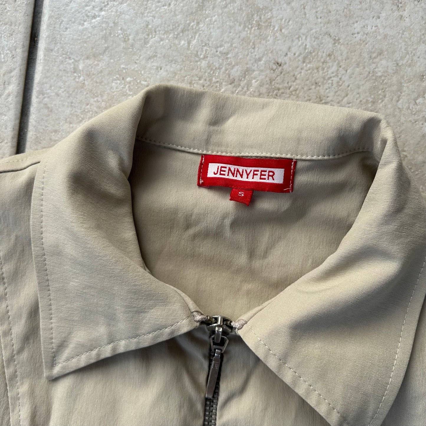 Cream fitted zip up shirt jacket