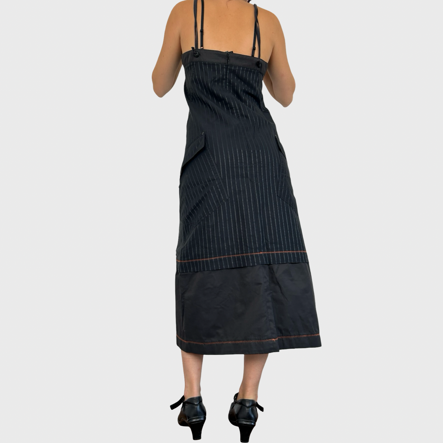 Cop Copine Black Pinstripe Maxi Dress - L